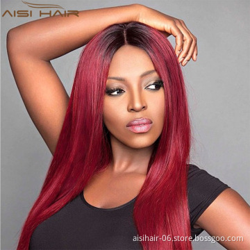 Aisi Hair New Arrivals Long Straight Wigs Heat Resistant Synthetic Ombre Wine Red Wigs For Black Women
